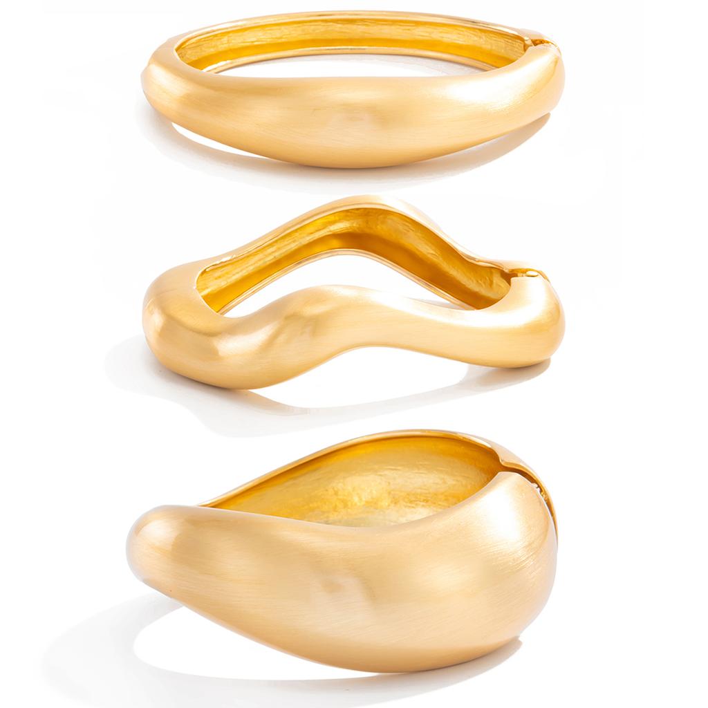 Ingemark Creative Hip Hop Matte Heavy Metal Chunky Spring Bangles for Women New Trend Gold Color Arm Bracelets Grunge Jewelry
