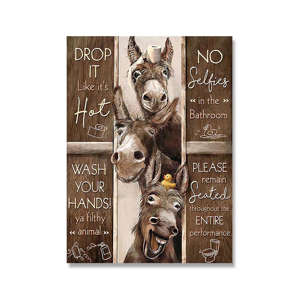 Toilet Rules Wall Art Canvas Painting Funny Bathroom Animal Cow Donkey Giraffe Poster Print Pictures Bathroom Home Decoration