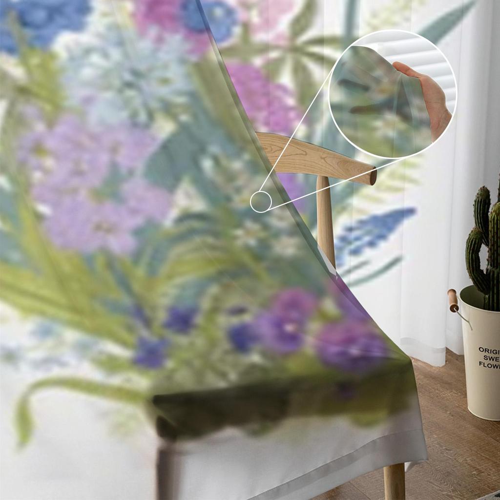 Garden Summer Flowers Sheer Curtains For Living Room Window Transparent Voile Tulle Curtain Bedroom Drapes Home Decor