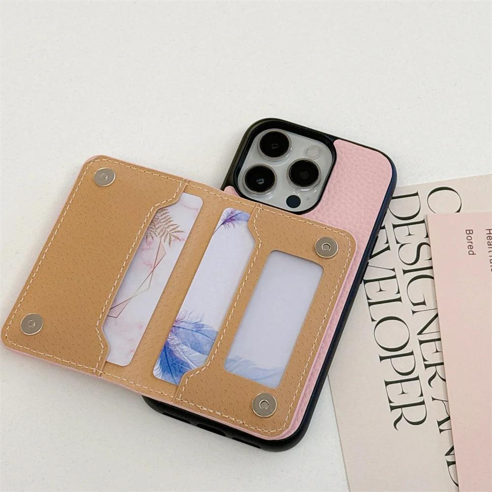 Leather Ring with Card Holder Phone Case for IPhone 15 14 11 Pro Max 13 12 Mini XR XS X Max 8 7 Plus PU Shockproof Shell Cover