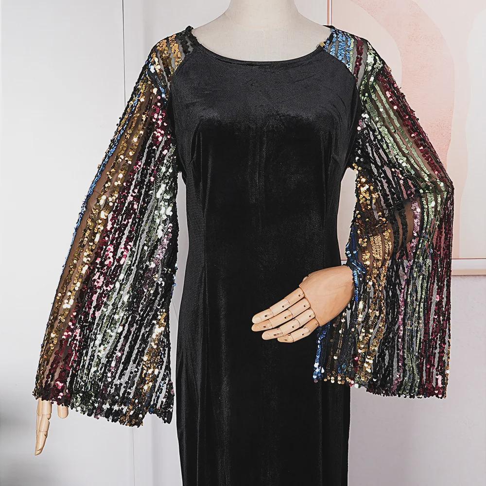 Elegante Gonna Lunga in Flanella con Paillettes Europee e Americane per Donne Africane - Vestibilità Slim, Taglia Grande, Design Grazioso