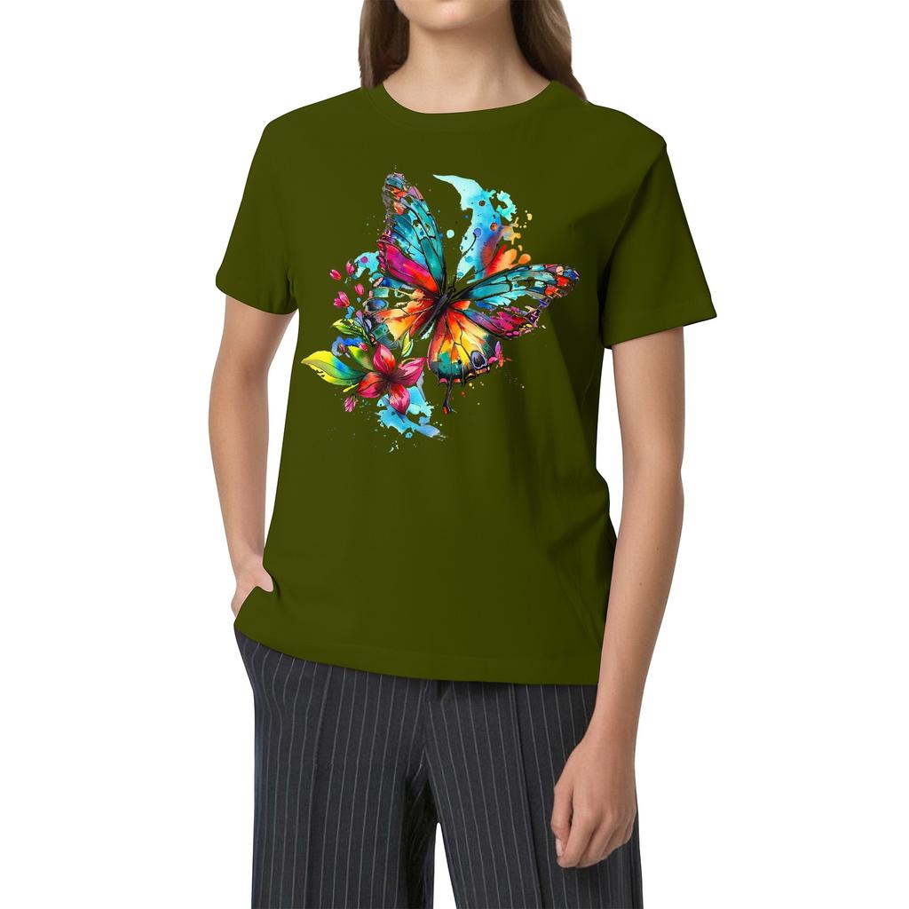 Women's Fashion Printed Casual Pleated Round Short Sleeve T-Shirt Top