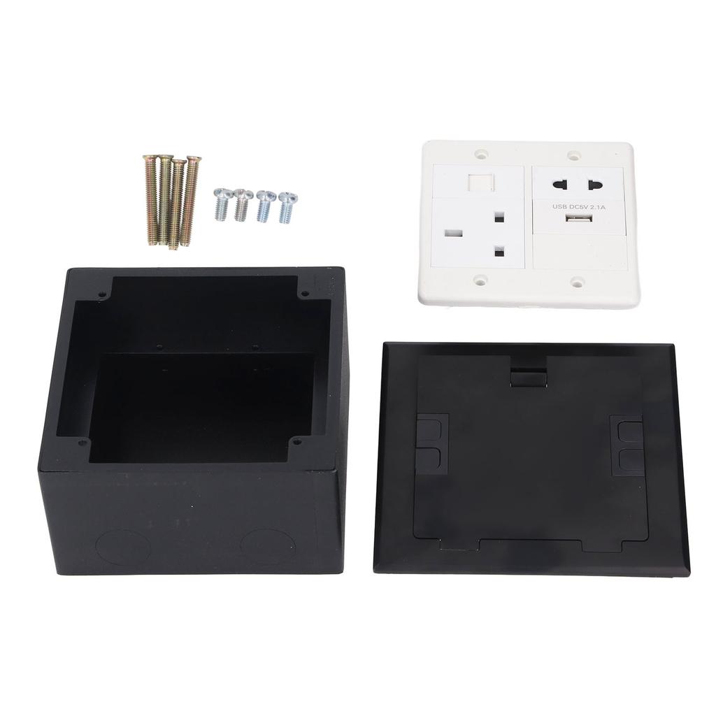 Floor Outlet Black Stainless Steel 16A 3 Prong Universal 2 Holes USB and Computer Port Recessed Floo