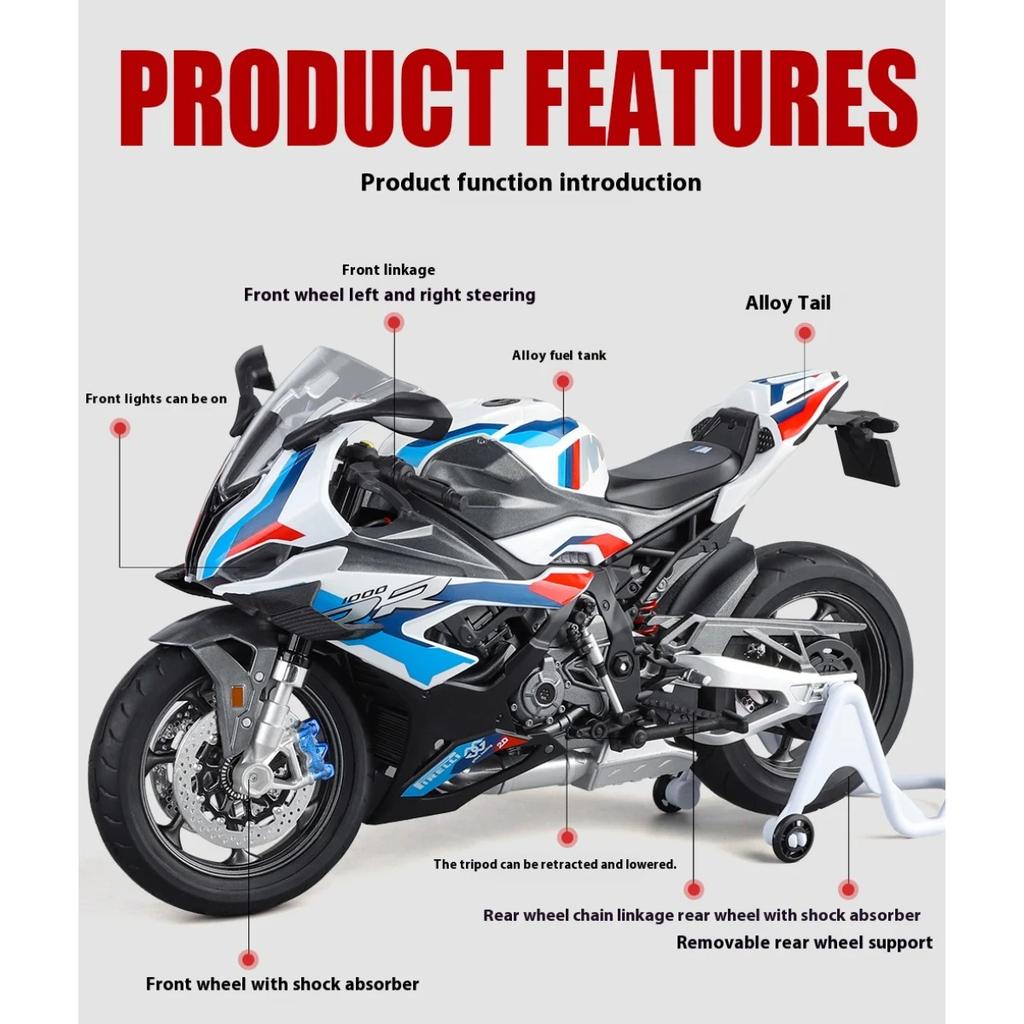 1/9 Scale BMW M1000RR S1000RR Racing Alloy Metal Diecast Motorcycle Model Simulation Hobby Collectible Vehicle Model Birthday Gift Boy