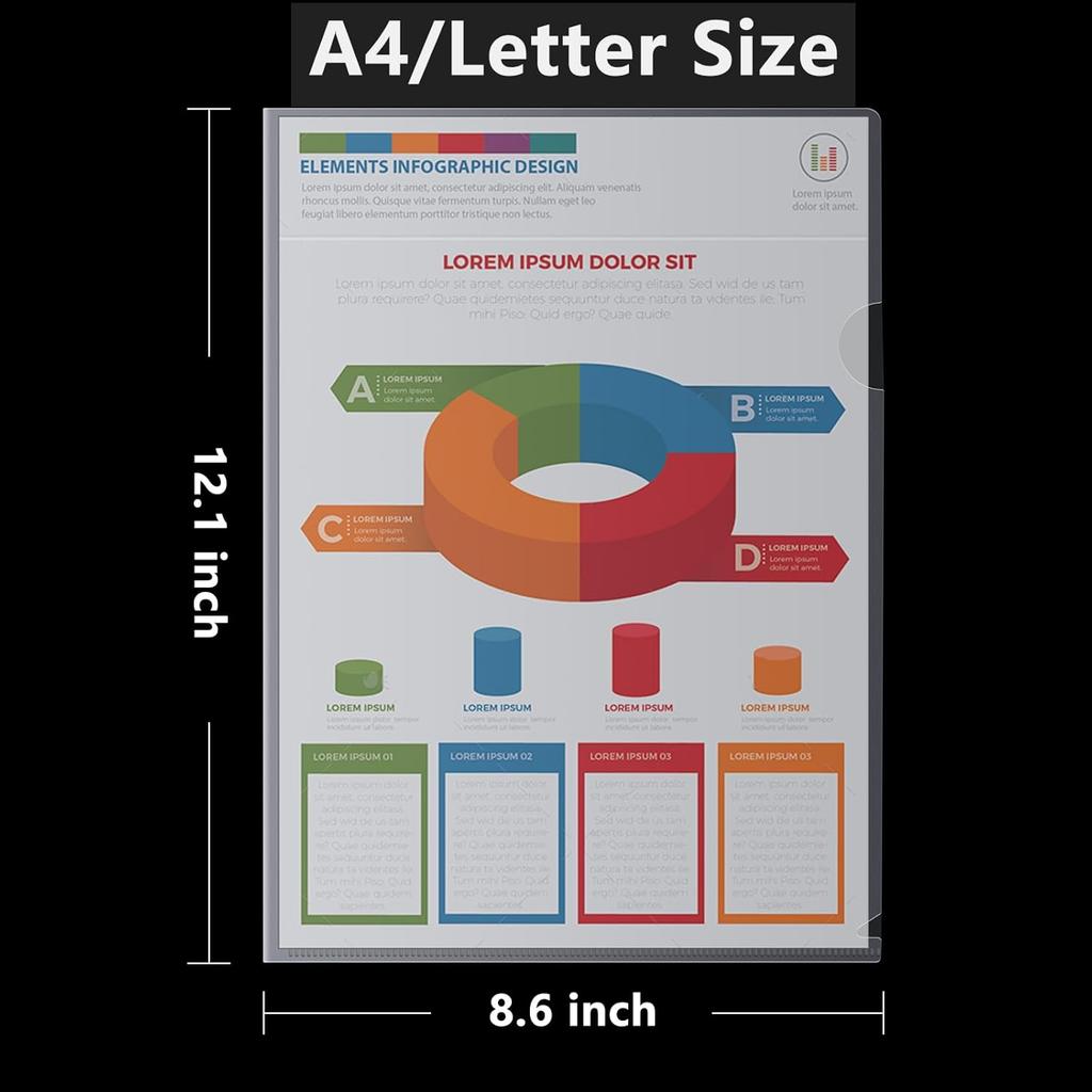 18 Pack Clear Plastic Document Folders for A4/Letter Size Paper, L-Type Project Pockets for Office & School