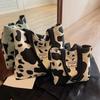 Fashion Large Capacity Cow Print Corduroy Tote Bag for Women Reusable Cute Commuter Shoulder Bag with Zipper, Foldable Shopping Bag