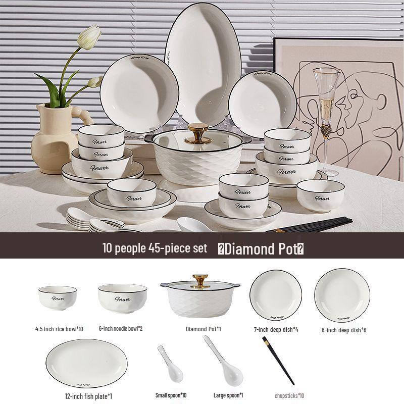 Ceramic Bowl & Plate Set with Chopsticks - Simple Tableware for Home & Housewarming 2026