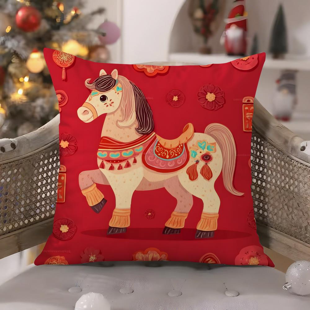 Festive Cartoon Chinese Dragon Print Pillow Case Comfort Sofa Bed Silky Elegant Invisible Zipper Decorative Cushion Cover