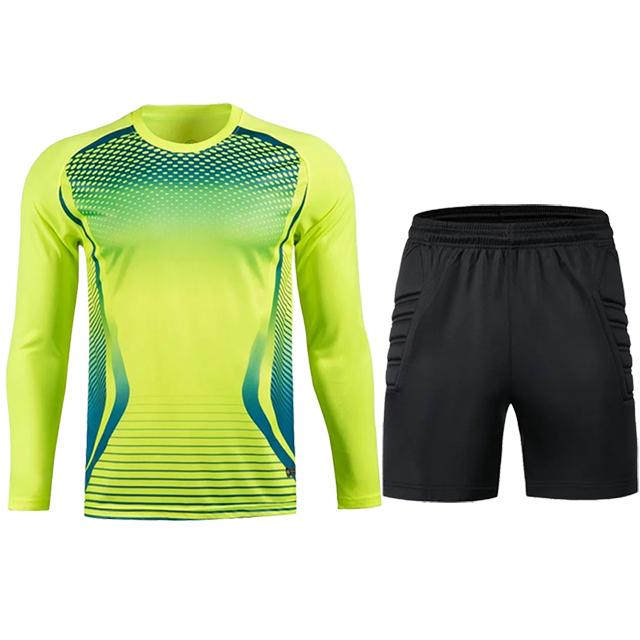 Men s Adult Football Goalkeeper Uniform Protective Sponge Football Long Sleeves Kid Training Goalkeeper Soccer Jersey Top Pants M(160-165cm)