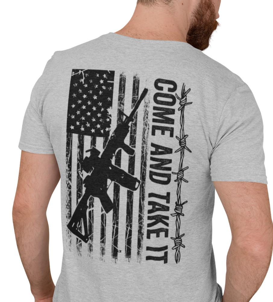 

Texas Come And Take It T-shirt Razor Wire Border Security Patriotic USA Flag Tee 4XL