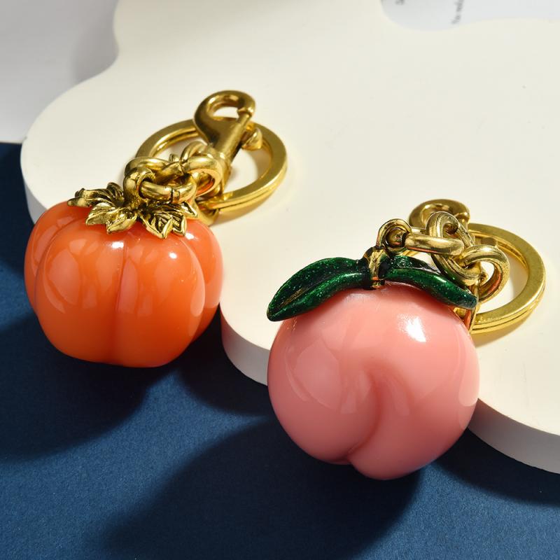 Delicious Fruit Peach Pendant Keychain Cute Persimmon Charm Keyring For Women Men Bag Decoration Ornament Accessories Gift