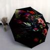 1pc Domineering BlackCat & Flowers Pattern Automatic 3-Fold Umbrella, 8 Iron Frames, High-Value Folding Umbrella, Suitable for Office, Trave