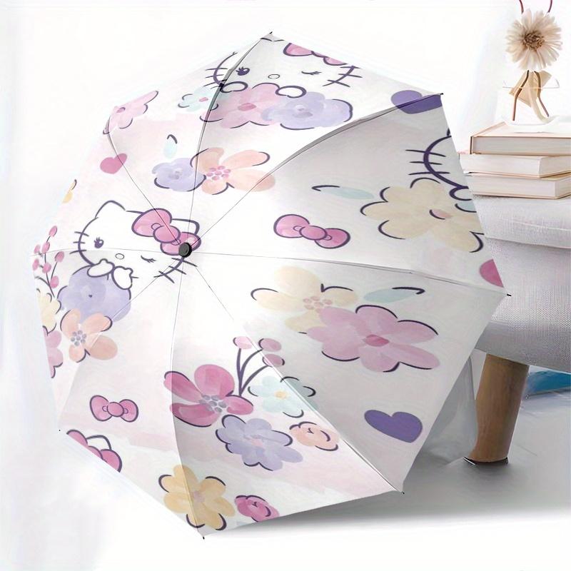 Hello Kitty,Flowers Automatic Umbrella-Foldable, Durable 8-Bone Design, Compact and Stylish, Great for Camping, Halloween, Christmas, Mother