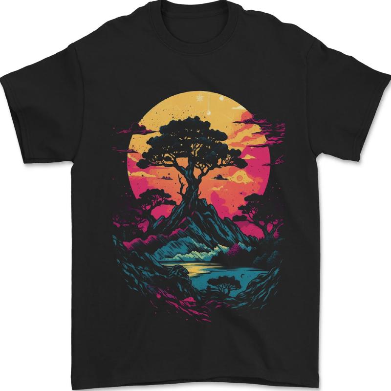 A Retrowave Landscape Outdoor Hiking Men s 100% Cotton T-Shirt - Men s Summer Cotton Graphic Tee S разноцветный
