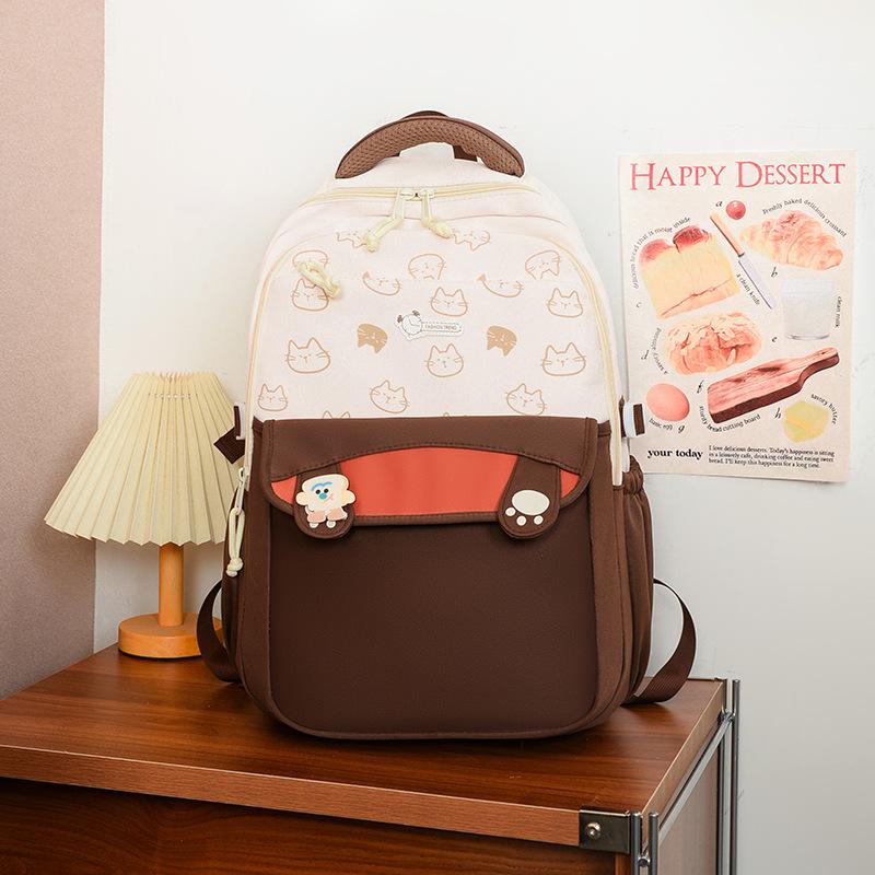 

Новый высококачественный, свежий и милый рюкзак с контрастной цветной вставкой, легкий и простой рюкзак для учеников средней школы коричневый