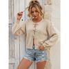 Women S Solid Color Knit Cardigan With Tie Closure Casual Outerwear