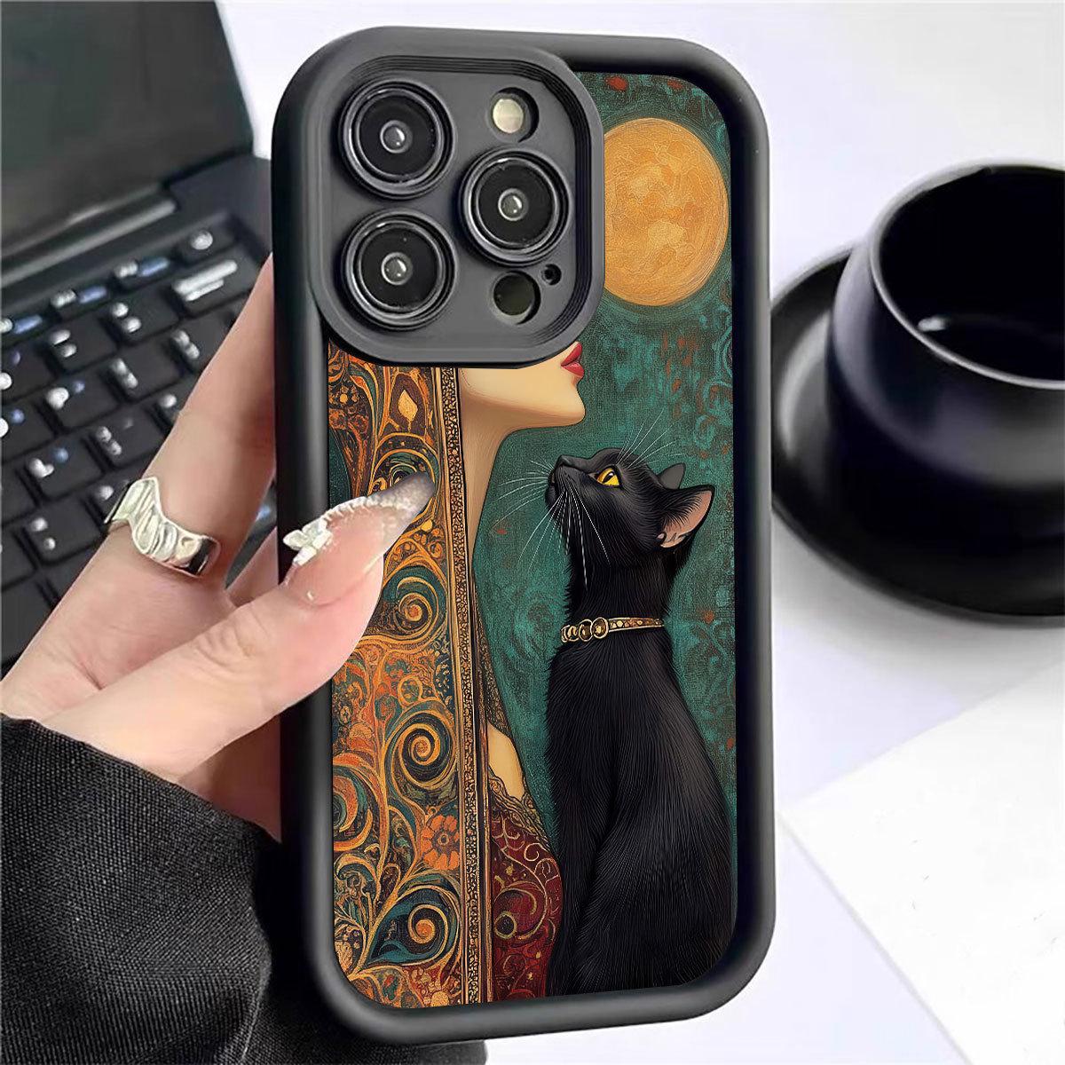 

Женский чехол для телефона для iPhone 14/15/16/17 Pro Max - Дизайн «Черный кот на лестнице» iPhone 13 Pro чёрный