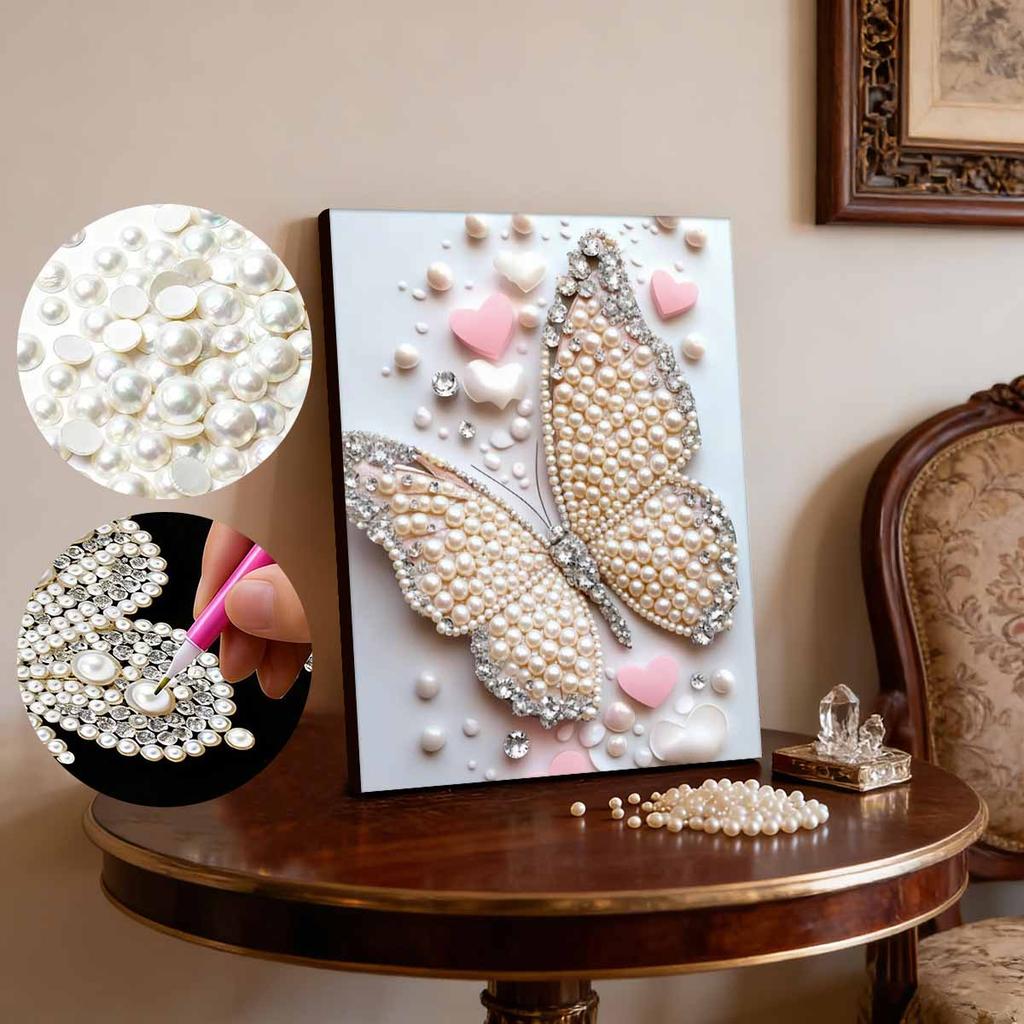 DIY Pearl Painting Set Butterfly Pattern Home Decoration Handmade Sticky Diamond Creative Canvas Pearl Art Painting Crafts Perfect Gift