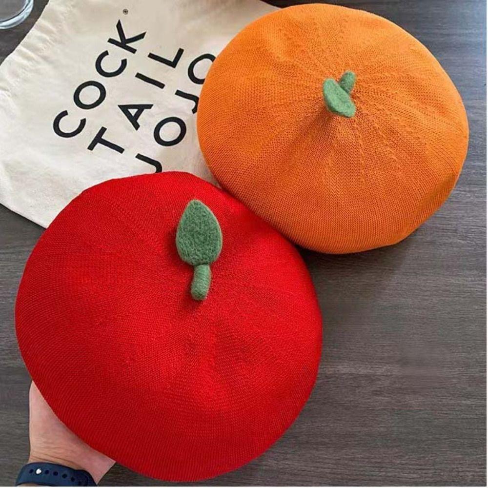 Breathable Girl Painter Hat Little Leaf Beanie Beret Cap Japanese Beret Fruit Caps  Spring Summer