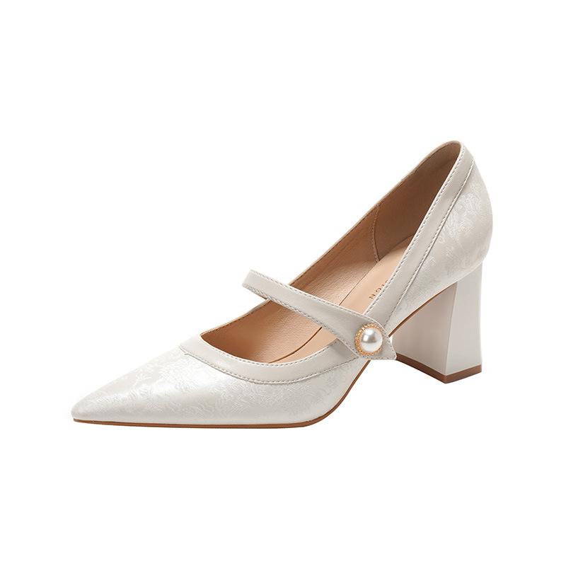 Fashion Leather Shoes for Women 2025 Spring and Autumn New Coarse Order Shoes Color Blocked Anti Slip High Heels Women's Pumps Women