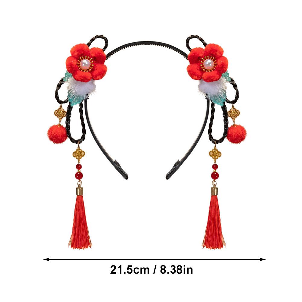 Hair Clips Hair Hoop Girl Braided Wig Tassel Flower Hair Hoop For Girls, New Year Hair Accessories, Hanfu Styling Headwear