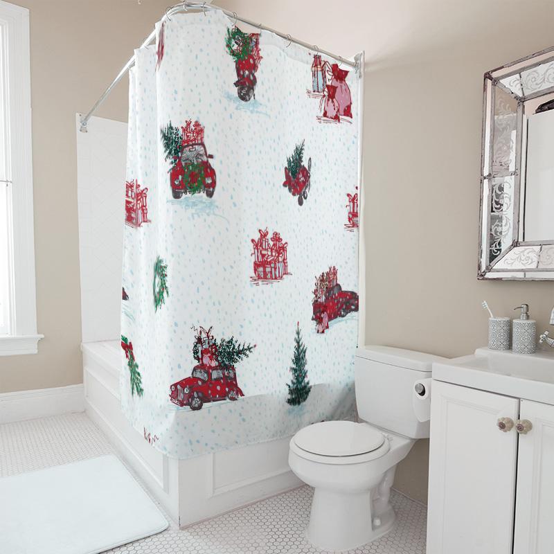 TU Farmhouse Truck Shower Curtain Rustic Red Truck Christmas Holiday Bathroom Decor Farmhouse Decor Van Truck Lover Gift Home De