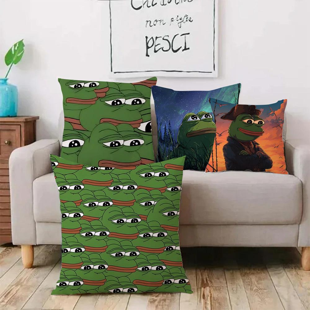 Cartoons fun Sad P-Pepe frog Pillow Covers Cartoon Sofa Decorative Home Double-sided Printing Short Plush Cute Cushion Cover