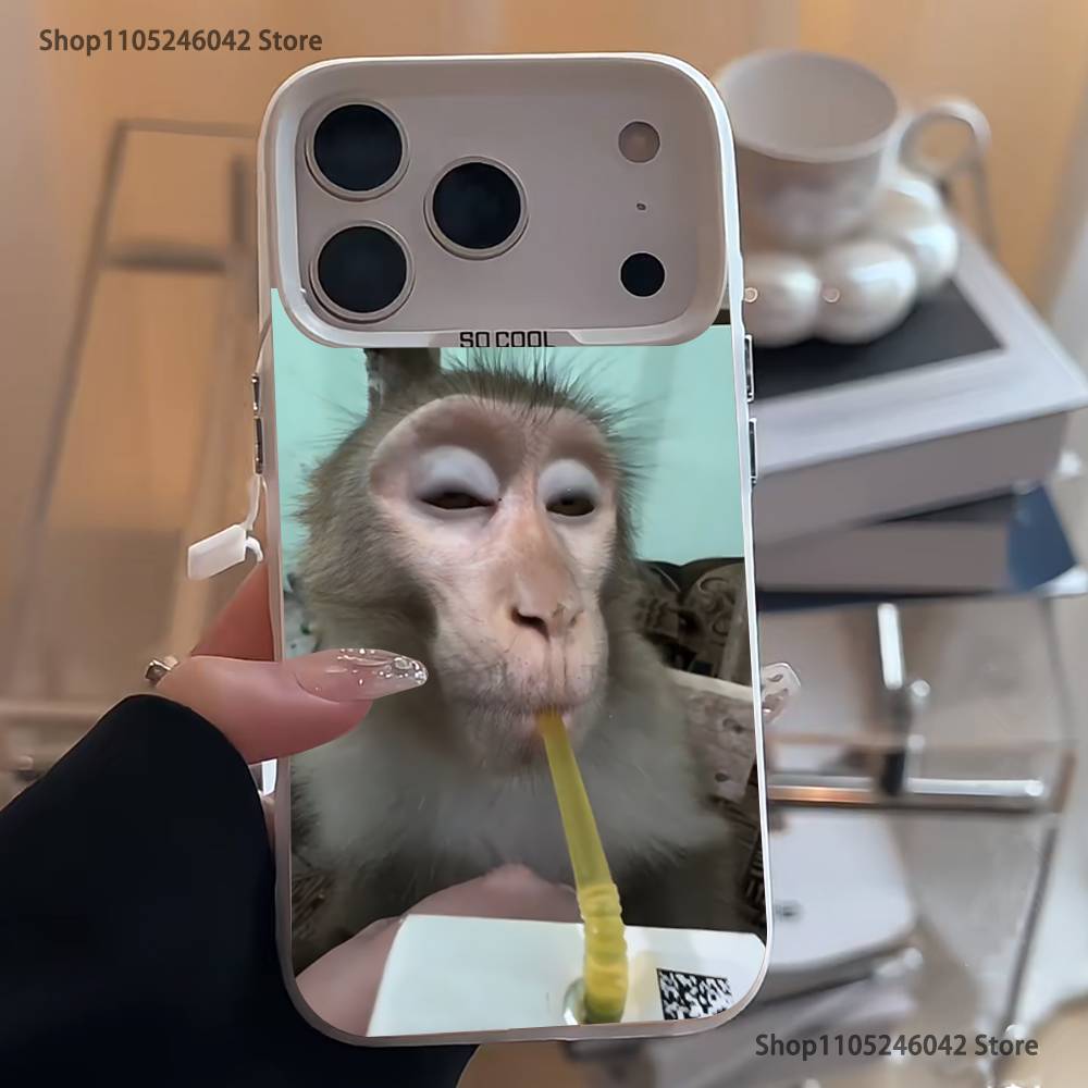 Monkey Sipping C-Caprisun Phone Case For iPhone 17,16,15,14,13,12,11,Pro,XS,Max,Plus,Mini,SE4,E White Matte Shockproof Cover