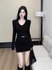 Pure Desire V-Neck Long Sleeve Slimming Dress - Autumn 2025 Style