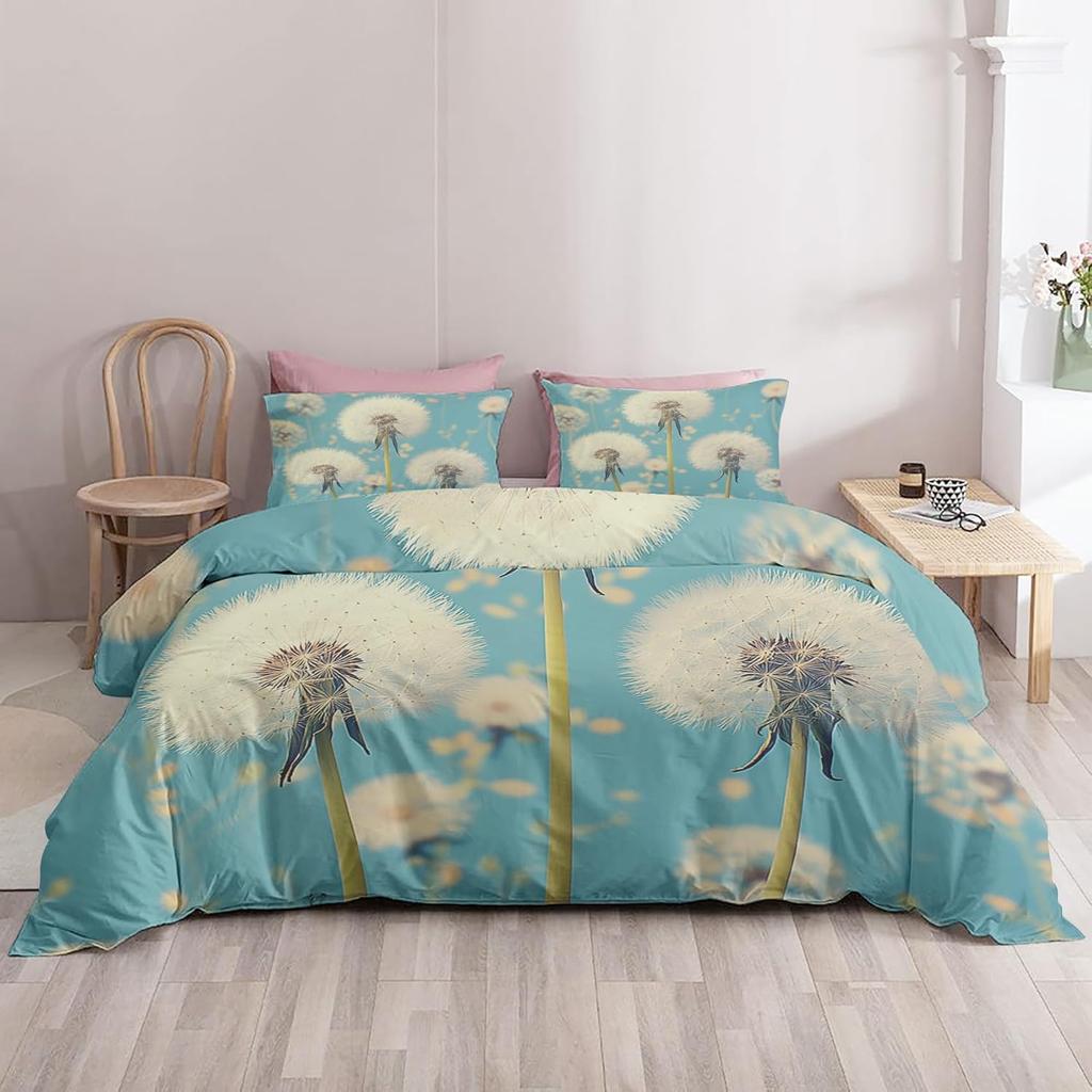 Dandelion Floral Duvet Cover Sets, Flower Botanical Bedding Set, Plant Quilt Cover, Soft Comforter Cover &  Pillowcases 75*50
