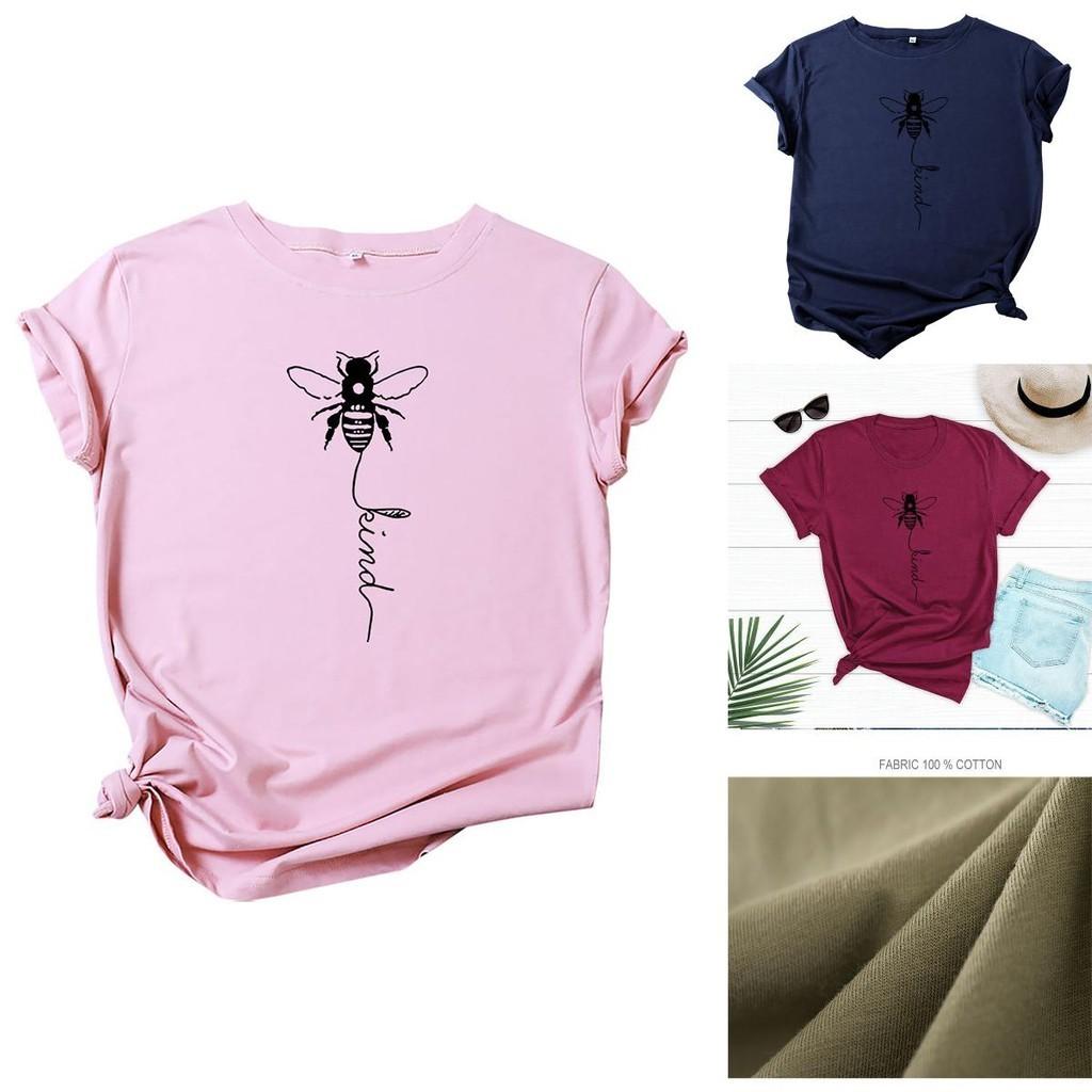 Women's Bee Printed Crew Neck T-shirts Featuring Soft Cotton Fabric For Comfort