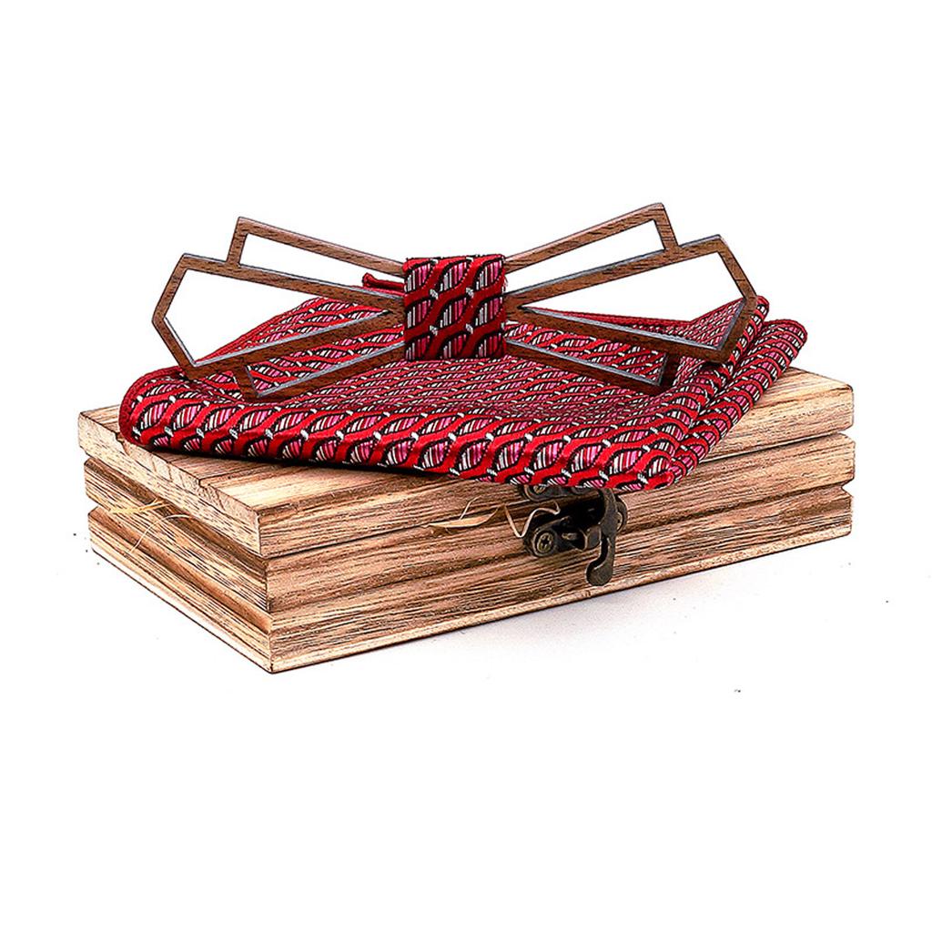 Manuelles Holz-Fliege-Taschentuch-Set, Herren-Fliege, Holz, hohl geschnitzt und Box