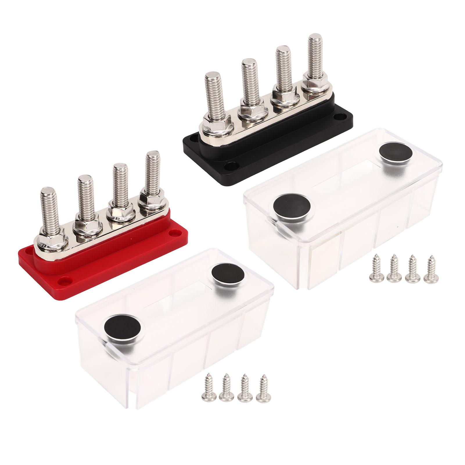 Power Distribution Junction Post 300A 4 M10 Stud Easy Installation Marine Bus Bar High Conductivity with Dust Cover for RVs rosso
