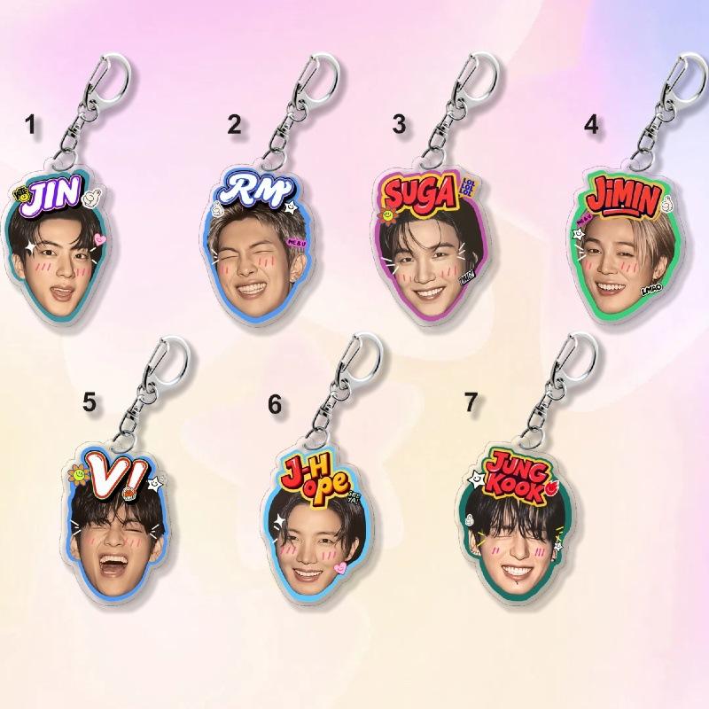 

7 шт. Милый мультяшный акриловый брелок BTS, Брелок с лицом участника K-pop, Подвеска на сумку в стиле граффити для фанатов ARMY 7pcs