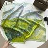 Green Wheat Field Oil Painting Silk Silk Scarf Women's Spring New 100 Mulberry Silk Silk Scarf Simple and Versatile Square Scarf Scarf