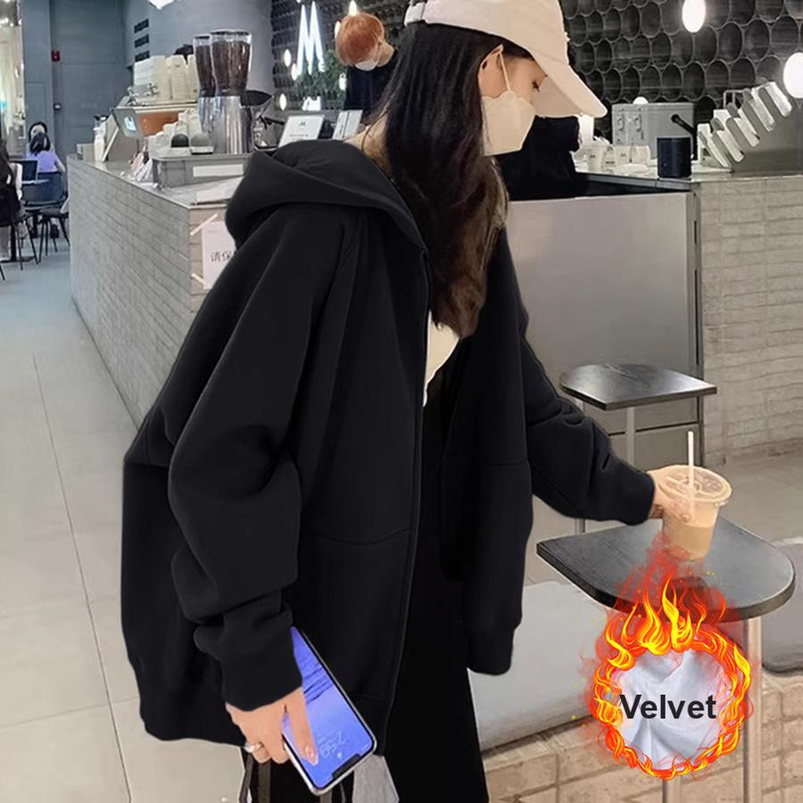 Autumn Winter New Fleece Hooded Red Sweatshirt Women's European Style Special Edition Top Coat