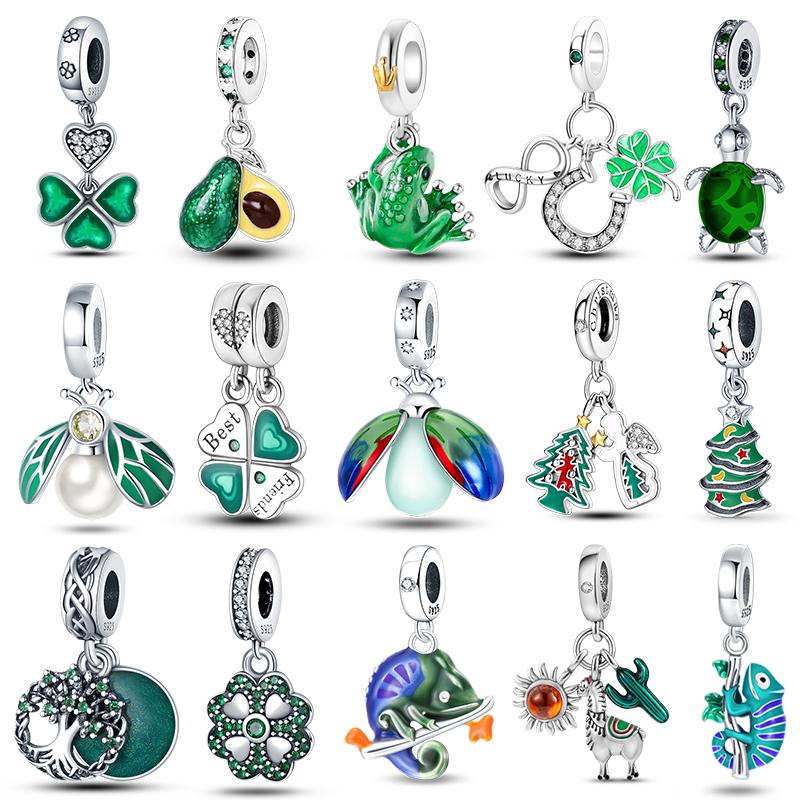 

925 Стерлинговое серебро Древо Жизни Четырехлистный клевер Зеленая серия Подвески Бусины подходят 925 Оригинальный браслет Изготовление ювелирных изделий