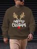 Casual Christmas Sweatshirt, Polyester Knit Crew Neck Pullover with Merry Christmas Reindeer Print