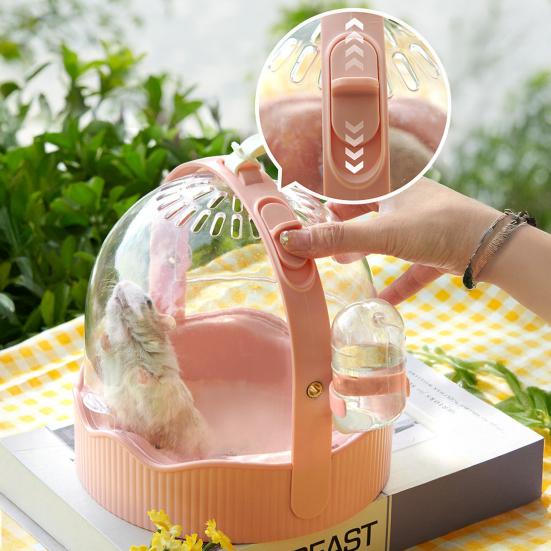 Hamster Carrier Cage Portable Small Pet Travel Case with Water Bottle Shoulder Strap Breathable Guinea Pig Outgoing Cage for Dwarf Hamster Chinchilla