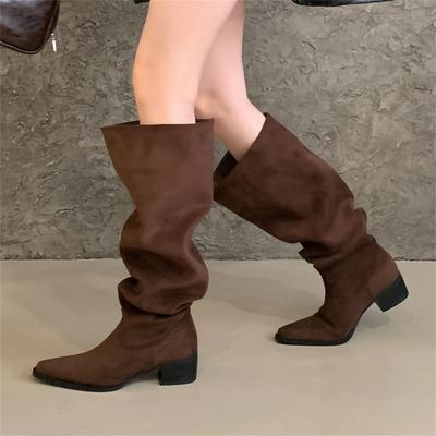 Concise Square Low Heels Woman Over The Knee Long Boots Autumn Winter Fashion Pointed Toe Party Dress Shoes