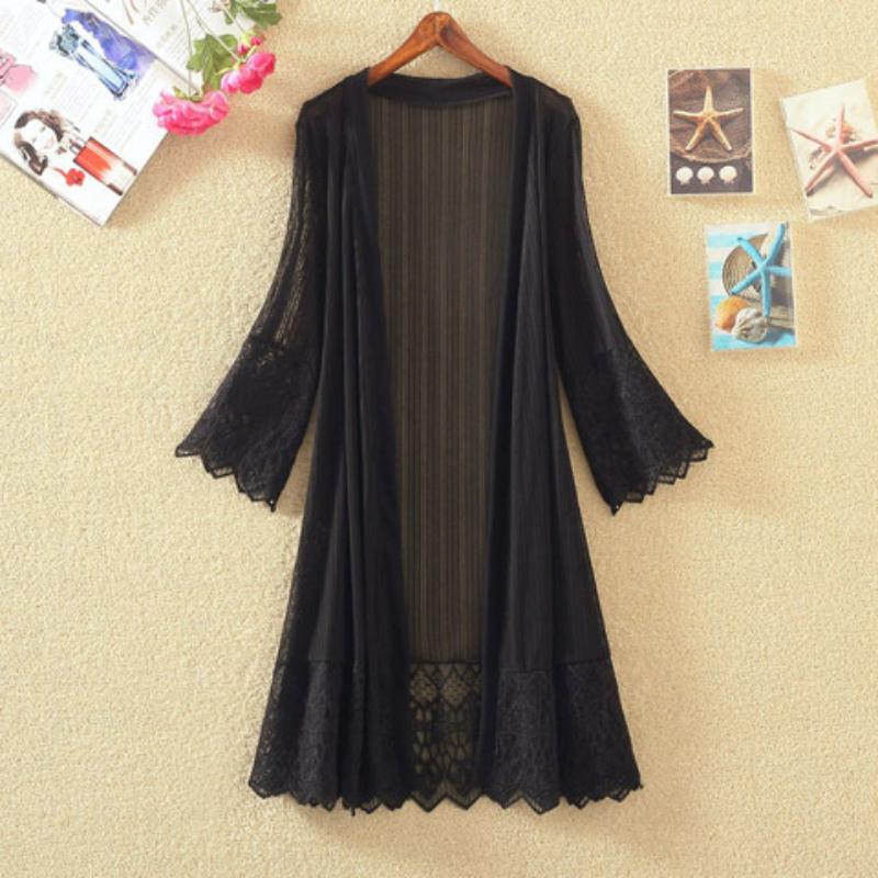 

Кардиган, кружевная рубашка, женская летняя свободная рубашка средней длины с кондиционером, солнцезащитная одежда, шаль, тонкое женское пальто XL чёрный