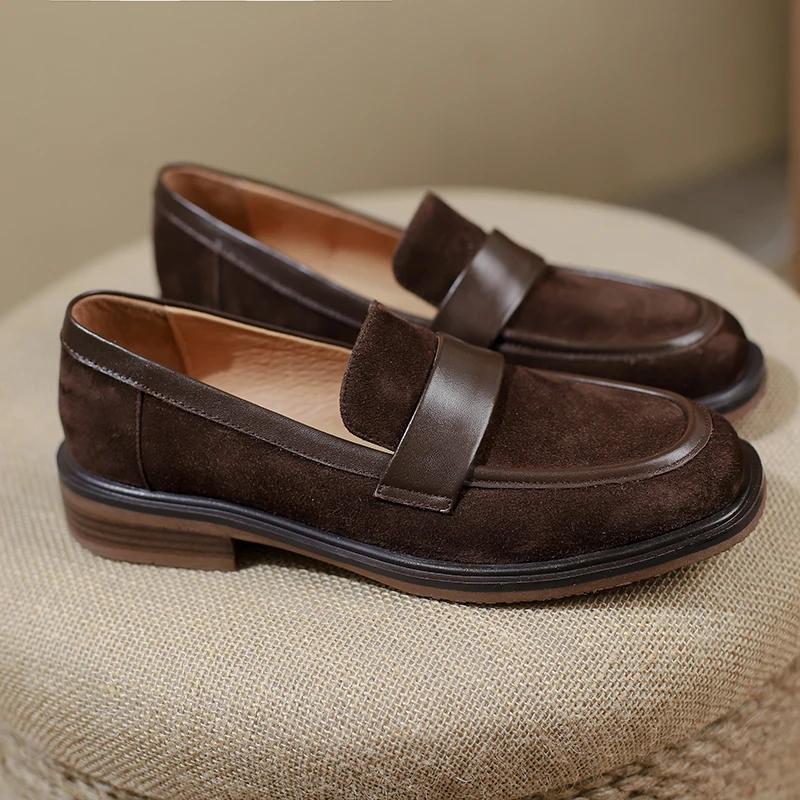 Fashion New Spring Sheep Suede Women Shoes Retro Round Toe Loafers Casual Thick Heel Slip-On Shoes for Women Zapatos Mujer Women Pumps
