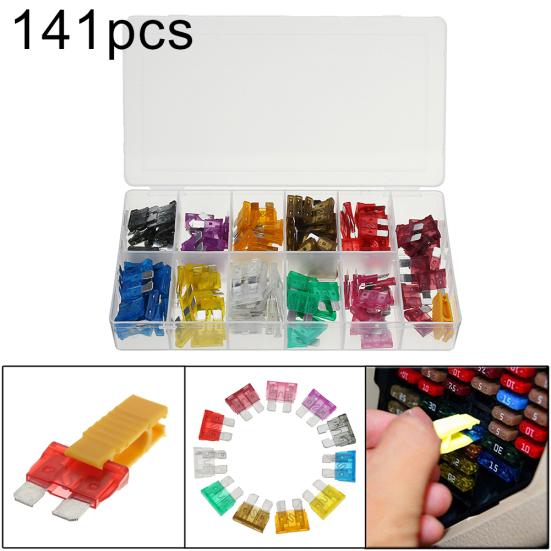 

141Pcs 2/3/5/7.5/10/15/20/25/30/35/40Amp Car Fuses Assortment Kit with Clip