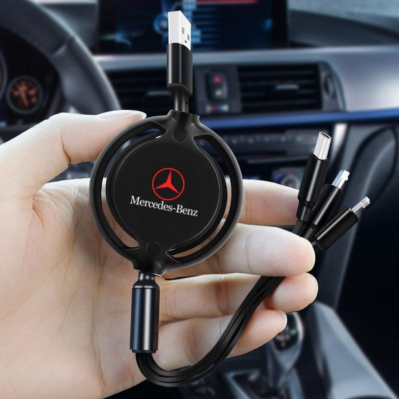 CRP1 3 in1 Retractable Fast Charge Data Cable USB Android Type-C IPhone For Mercedes Benz B/C/E/S Class A Class C200L GLC GLK