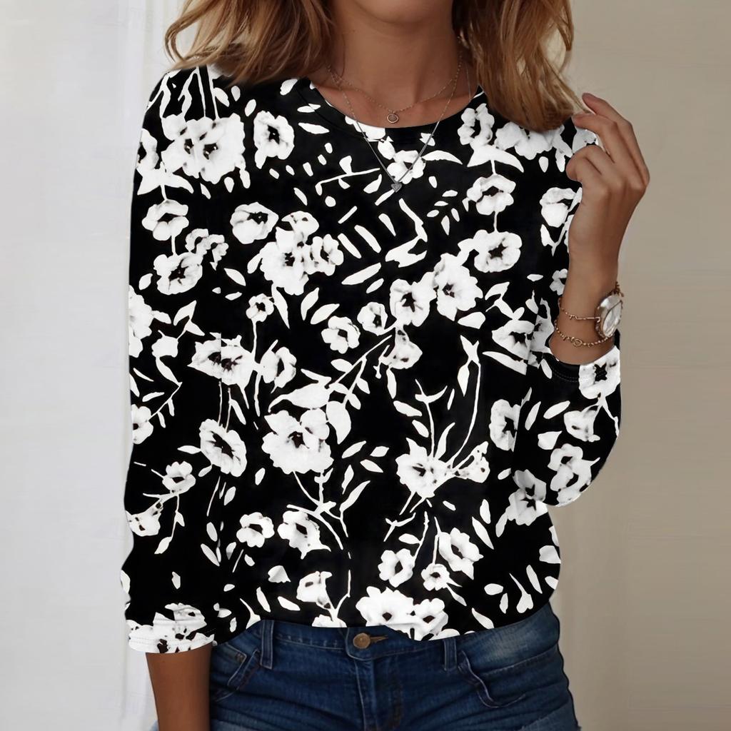 Long Sleeve Shirts For Women Cute Print Graphic Tees Blouses Casual Plus Size Basic Tops Pullover