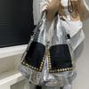 Women'S Vintage Splicing Tote Bag Large Capacity Trend Commuter Shoulder Bag