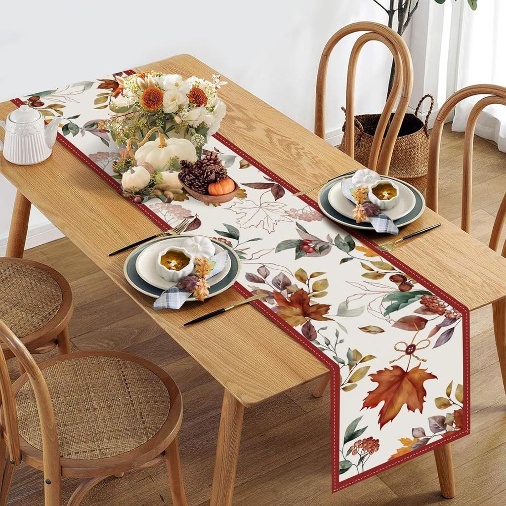 Bonhause Fall Maple Leaves Table Runner 13x72 Inch Autumn Leaf Thanksgiving Kitchen Dining Table Decoration for Indoor Outdoor Home Party Decor