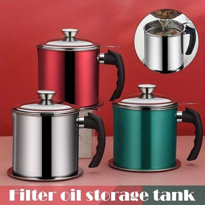 1pc Newly 3 in 1 Kitchen Stainless Steel Oil Filter Strainer Colander Reuse Fry Oil Can Pot Home