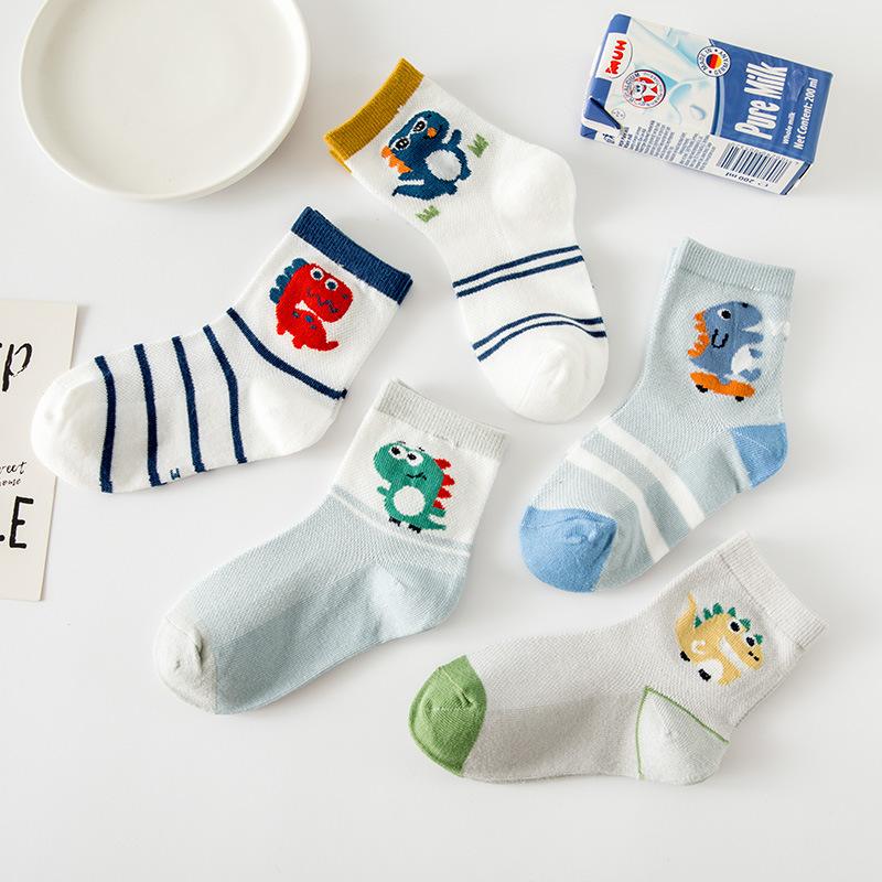 

5 Pairs/Lot Cartoon Mesh Breathable Dinosaur Kids Socks Cotton Summer Children‘s Socks Baby Boys Short Socks 1-8 Years 1-3T