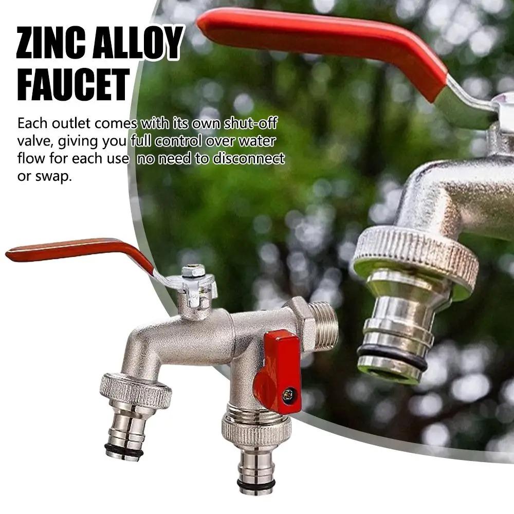 Zinc Alloy Garden Bibcock 1 Inlet 2 Outlet Dual Nipple Outdoor Balcony Faucet Industrial Home Irrigation Water Valve Wall Faucet
